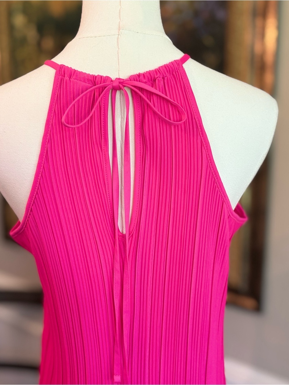 a new day Hot Pink Halter Pleated Midi Dress Sz XS - Picture 5 of 7